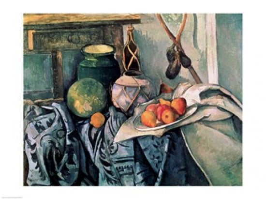 Still Life with Pitcher and Aubergines Canvas Art - Paul Cezanne (24 x 18)