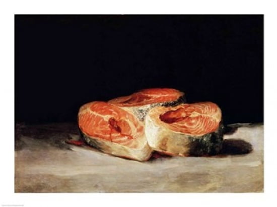 Still Life with Slices of Salmon Canvas Art - Francisco De Goya (36 x 24)
