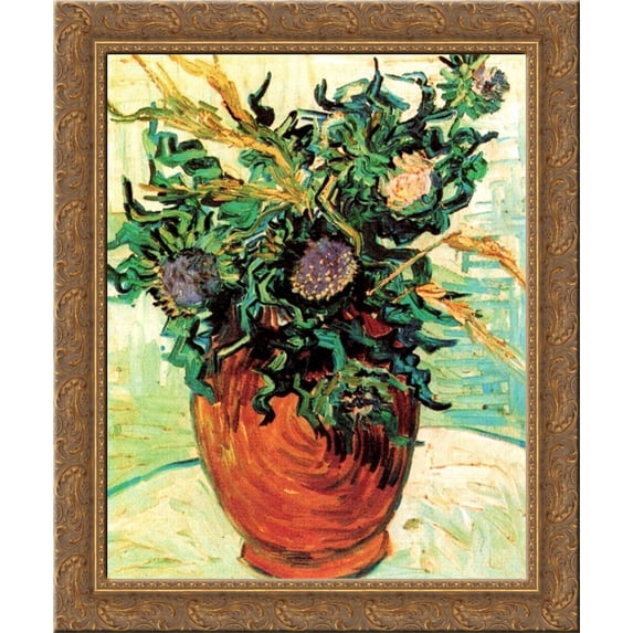 Still Life with Thistles 24x20 Gold Ornate Wood Framed Canvas Art by Vincent van Gogh