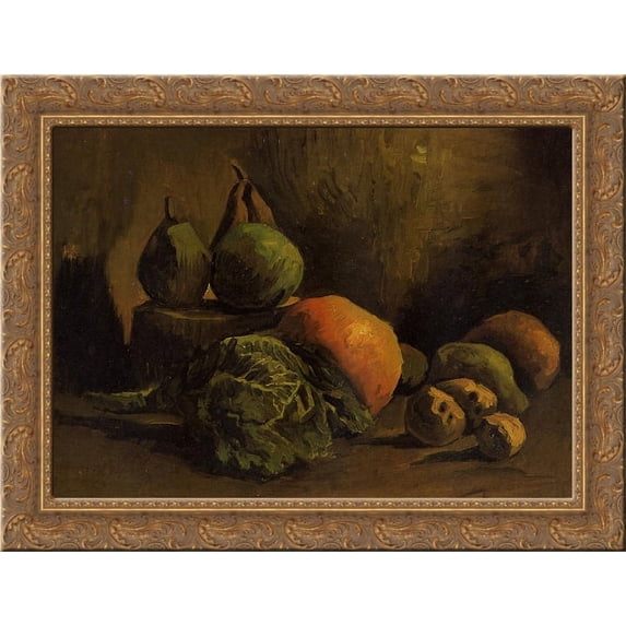 Still Life with Vegetables and Fruit 24x18 Gold Ornate Wood Framed Canvas Art by Vincent van Gogh