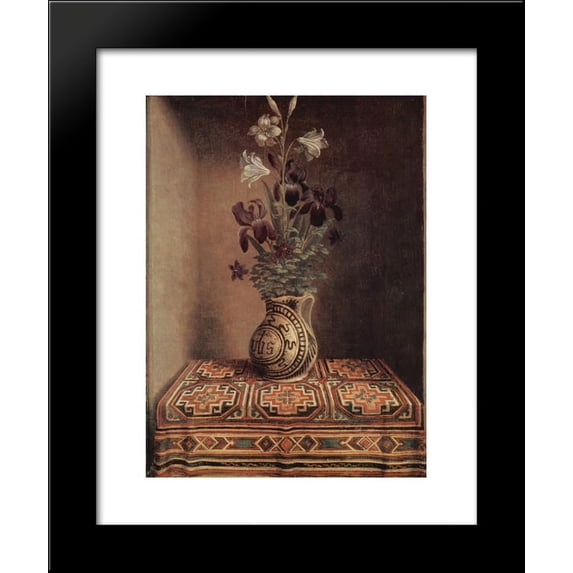 Still Life with a Jug with Flowers. The reverse side of the Portrait of a Praying Man 20x24 Framed Art Print by Memling, Hans