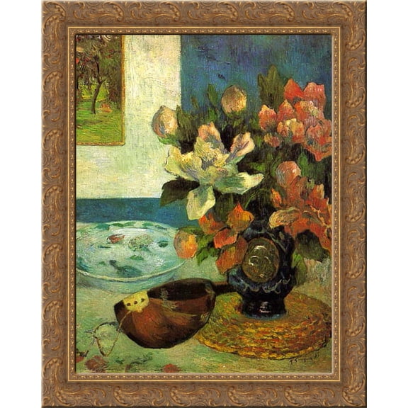 Still Life with a Mandolin 24x20 Gold Ornate Wood Framed Canvas Art by Paul Gauguin