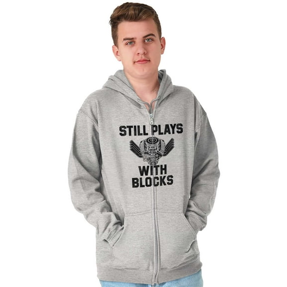 Still Plays With Blocks Mechanic Unisex Fleece Graphic Zip Up Hoodie Brisco Brands 5X