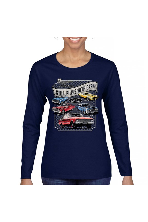 Still Plays With Cars Ford Falcon Women's Long Sleeve T-shirt 60-70s Classic Muscle Car