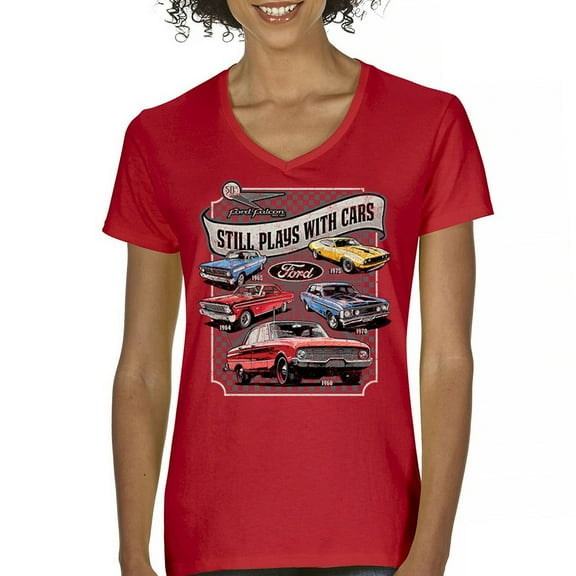 Still Plays With Cars Ford Falcon Women's V-Neck T-shirt 60-70s Classic Muscle Car