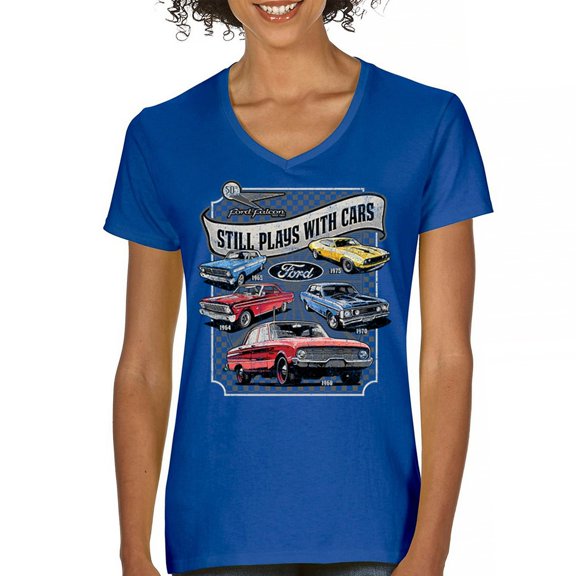 Still Plays With Cars Ford Falcon Women's V-Neck T-shirt 60-70s Classic Muscle Car