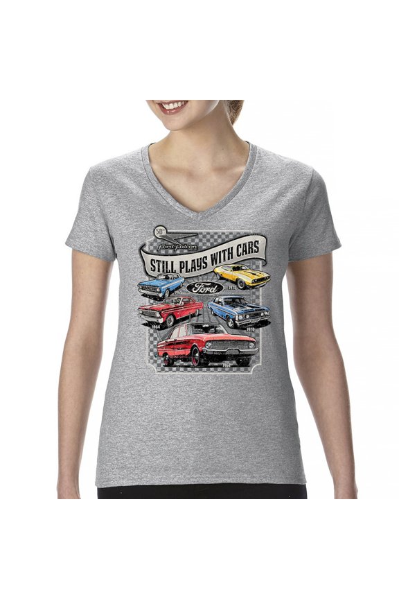 Still Plays With Cars Ford Falcon Women's V-Neck T-shirt 60-70s Classic Muscle Car