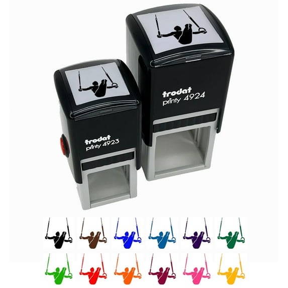 Still Rings Artistic Gymnastics Self-Inking Rubber Stamp Ink Stamper - Red Ink - Small 1 Inch