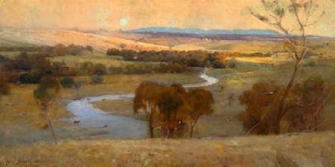 Still glides the stream and shall for ever glide Canvas Art - Arthur Streeton (10 x 20)