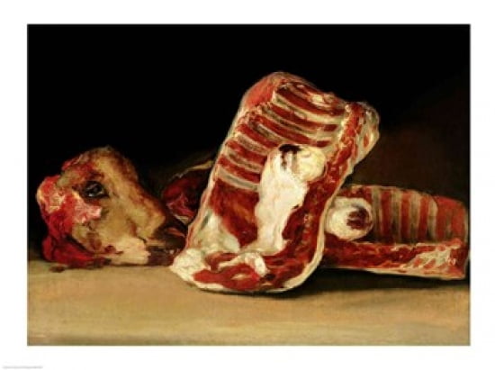 Still life of Sheeps Ribs and Head Canvas Art - Francisco De Goya (24 x 18)
