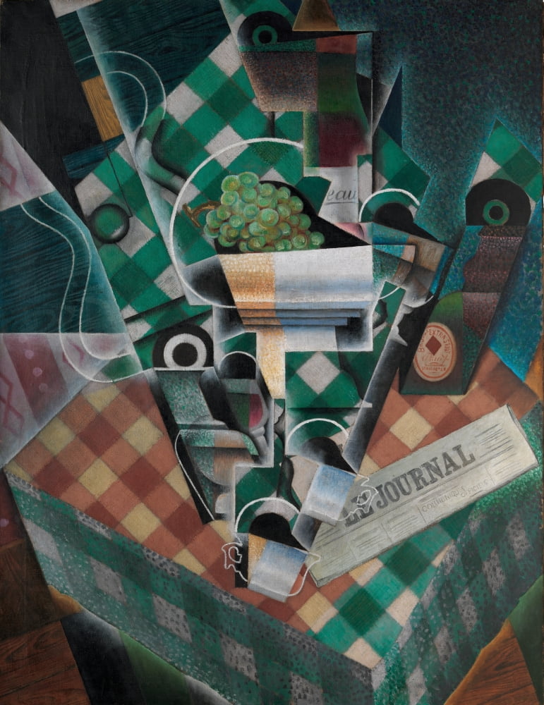 Still life with Checked Tablecloth Canvas Art - Juan Gris (24 x 36)