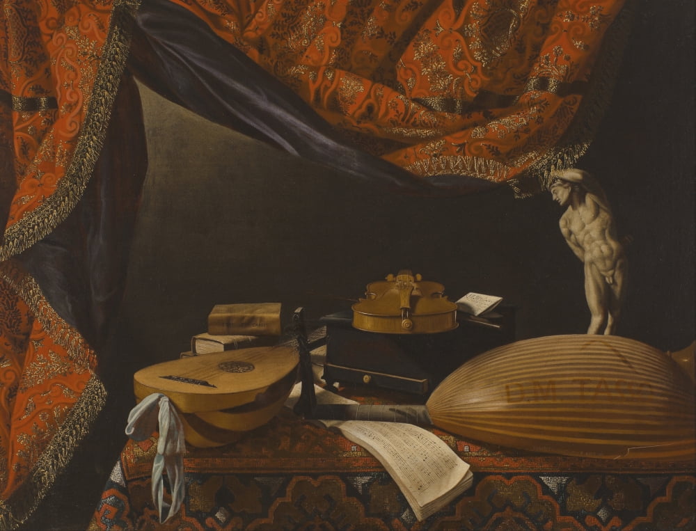 Still life with Musical Instruments 1650 Canvas Art - Evaristo Baschenis (18 x 24)