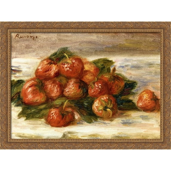 Still life with Strawberries 38x28 Large Gold Ornate Wood Framed Canvas Art by Pierre Auguste Renoir