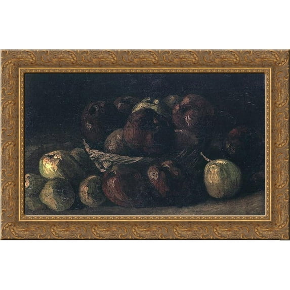 Still life with a basket of apples 24x18 Gold Ornate Wood Framed Canvas Art by Vincent van Gogh