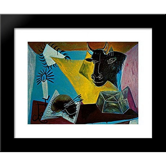 Still life with a bull's head, book and candle range 20x24 Framed Art Print b...