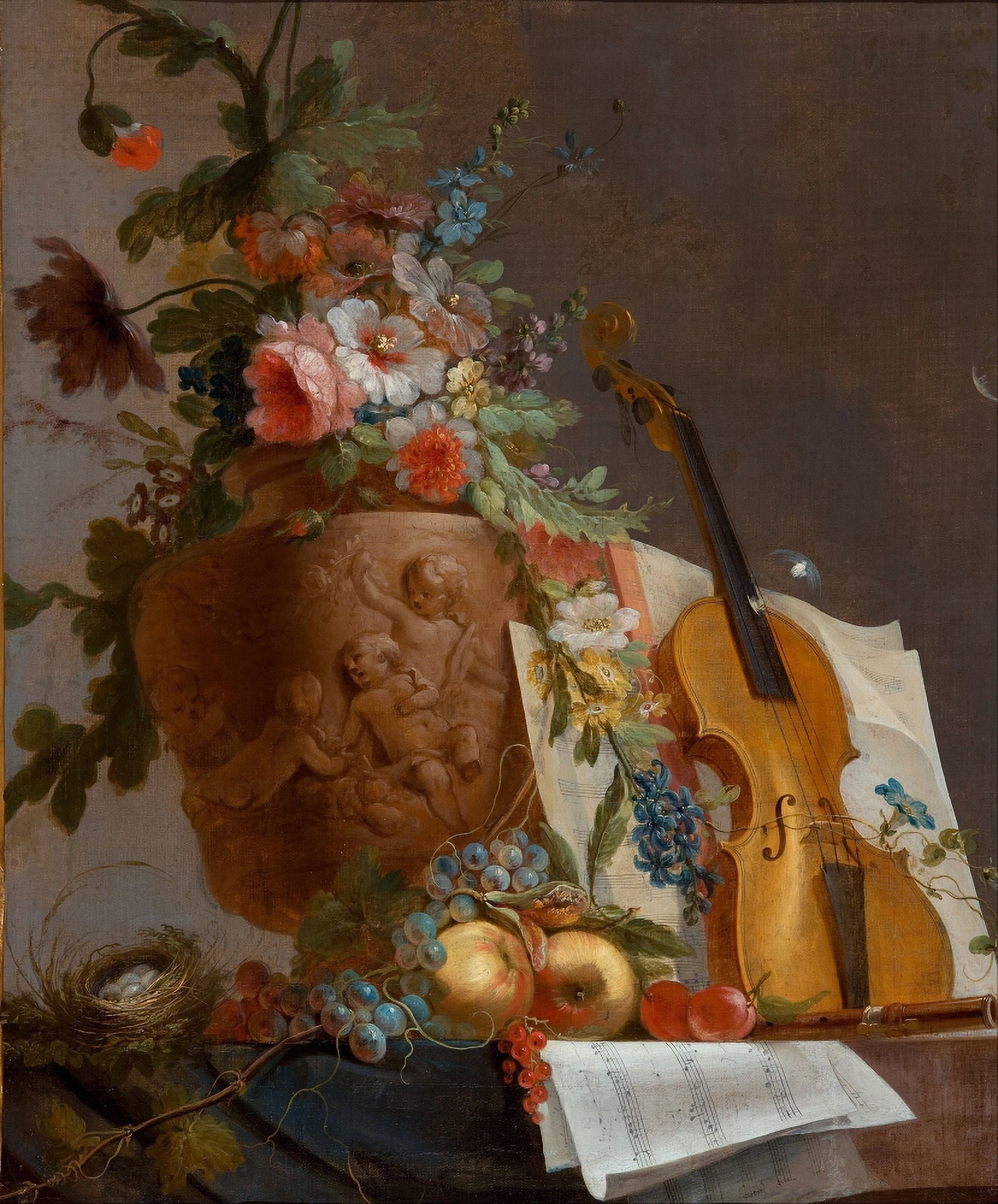 Still life with flowers and a violin c1750 Canvas Art - Jean-Jacques Bachelier (24 x 36)