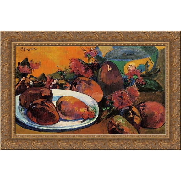 Still life with mangoes 24x18 Gold Ornate Wood Framed Canvas Art by Paul Gauguin