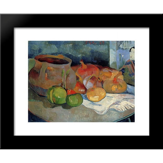 Still life with onions, beetroot and Japanese print 20x24 Framed Art Print by Paul Gauguin
