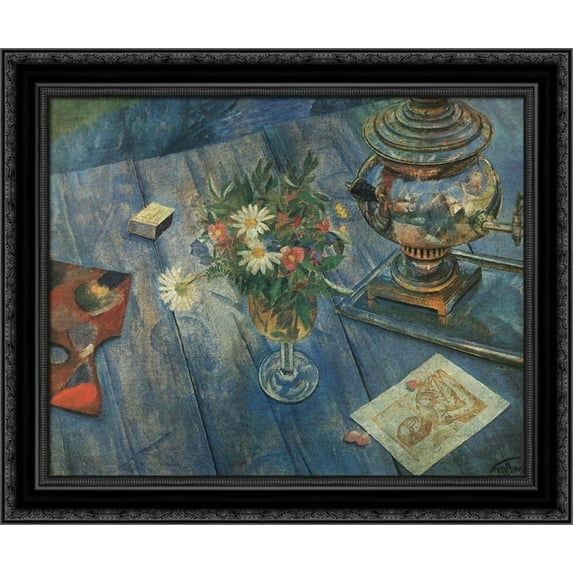 Still life with samovar 24x20 Black Ornate Wood Framed Canvas Art by Petrov Vodkin, Kuzma