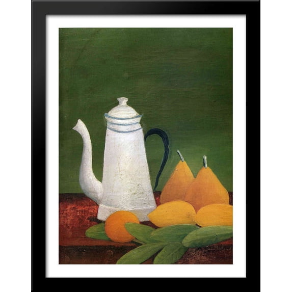 Still life with teapot and fruit 28x36 Large Black Wood Framed Print Art by Henri Rousseau