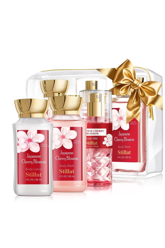 Cherry Blossom Bath and Body Care Travel Gift Set for Women 3oz Trio
