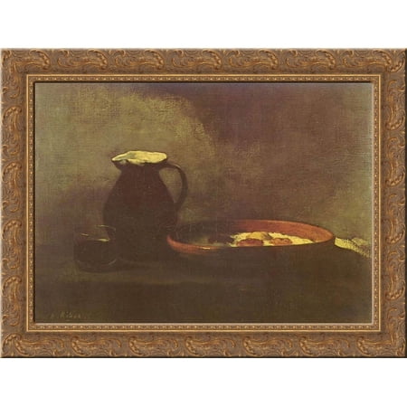 Stilleben mit Spiegeleiern 24x20 Gold Ornate Wood Framed Canvas Art by Ribot, Theodule