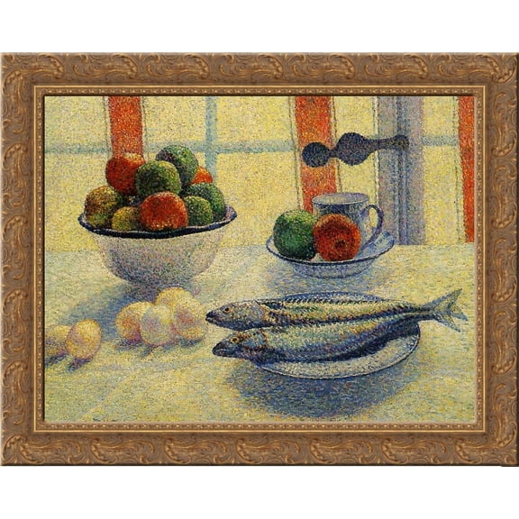 Stilleven Met Vis 24x20 Gold Ornate Wood Framed Canvas Art by Albert Dubois-Pillet