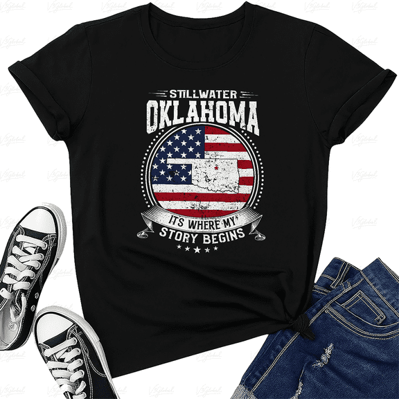 Stillwater Oklahoma Story Begins Hometown Pride Graphic Unisex T-Shirt V15516, up to size 5XL