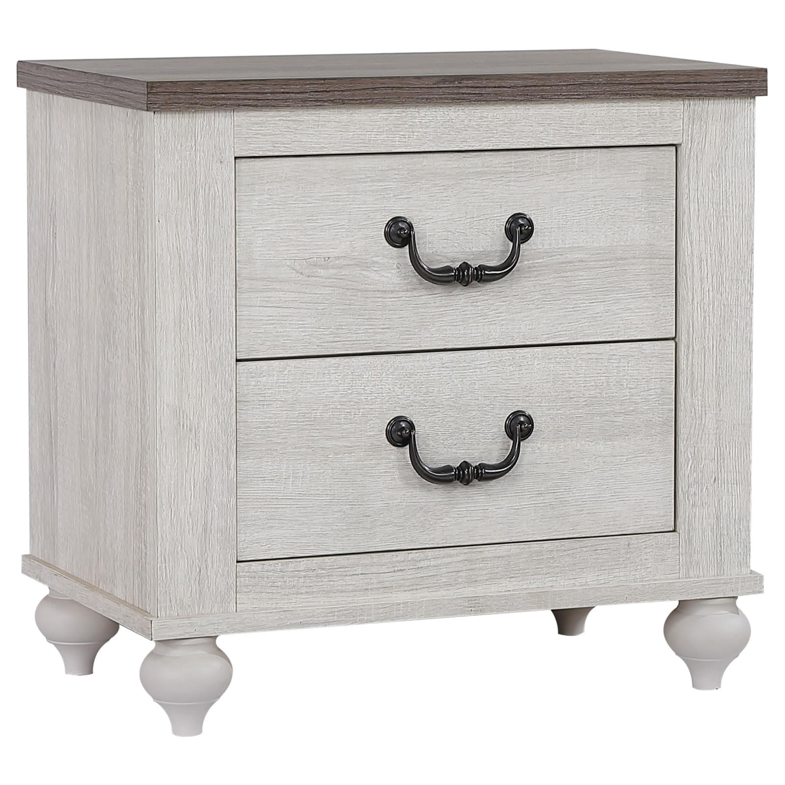 Vintage Linen 2-Drawer Nightstand with Ash Brown Top