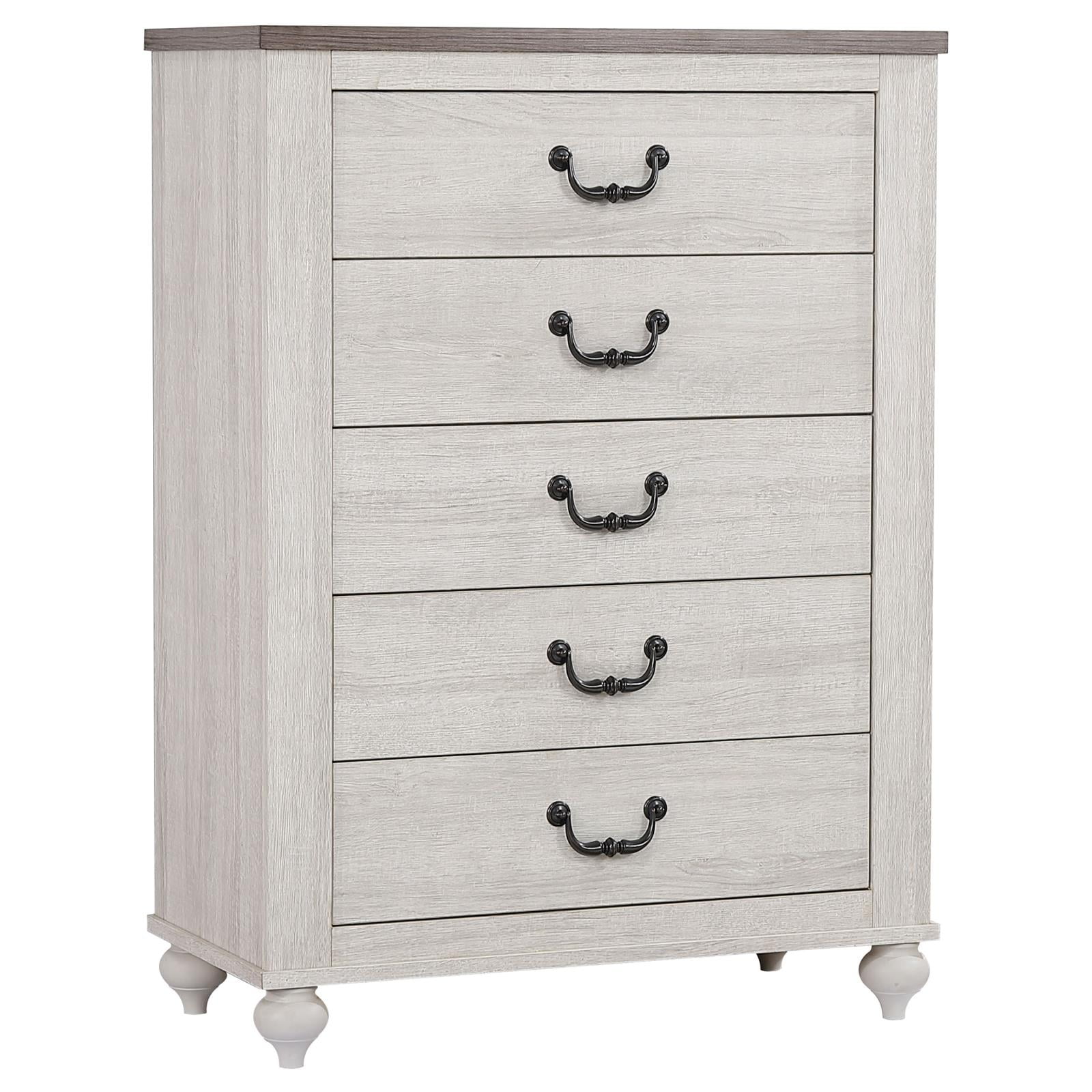 Transitional White and Brown 5-Drawer Chest with Dovetail Drawer