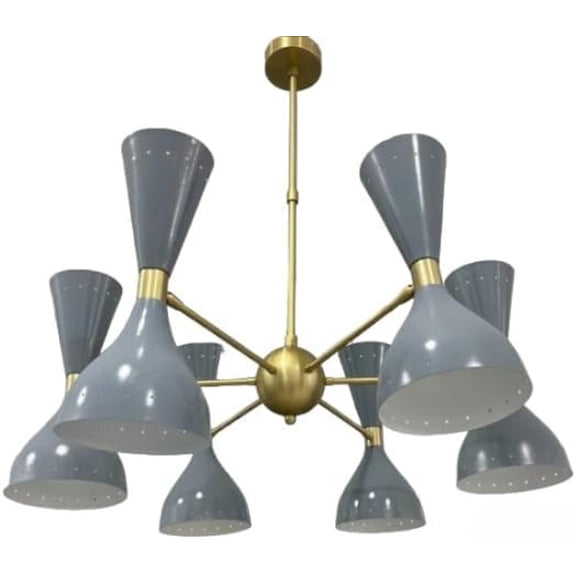 Stilnovo 6 Arms Handmade 12 Lights Mid Century Chandelier (Bulbs not Included).