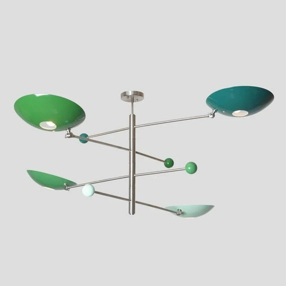 Stilnovo Style 4 Multi-Color Shade Sputnik Light Brass Chandelier – Mid Century Modern Pendant, Contemporary Style Ceiling Lamp