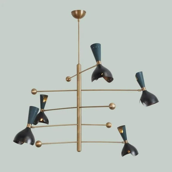 Stilnovo Style 5 Arms Counterbalance Chandelier – Italian Style Sputnik Chandelier, Handcrafted Brass Ceiling Light Fixture