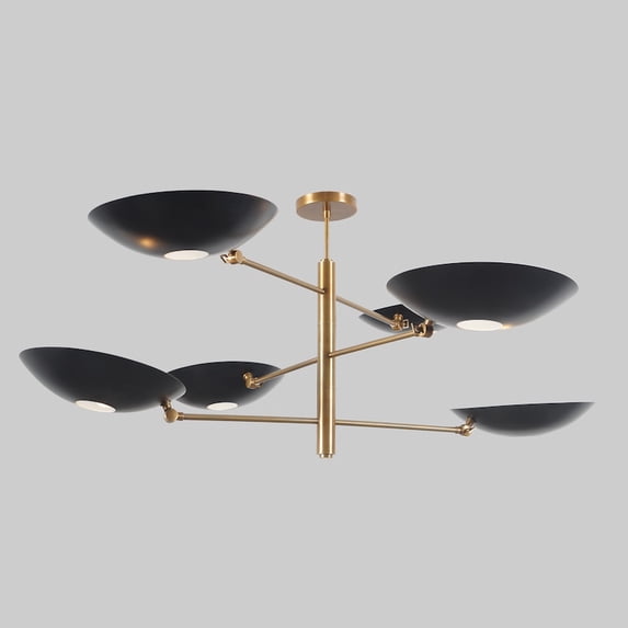 Stilnovo Style 6 Multi Color Shade Sputnik Chandelier Light Fixture Mid Century Brass Chandelier