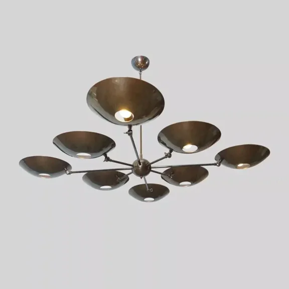 Stilnovo Style Brass Sputnik Chandelier Ceiling Light Fixture Mid Century 1950s