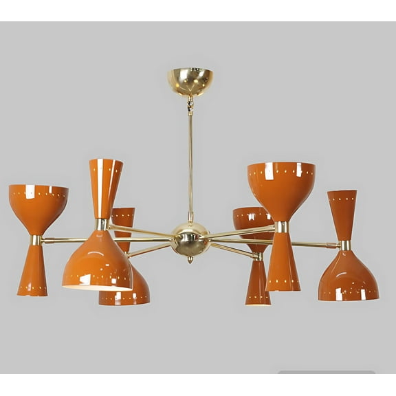 Stilnovo Style Diabolo Mid Century Modern Italian Sputnik Brass Chandelier, Handcrafted Custom 6 Arm 12 Light Ceiling Pendant Light Fixture