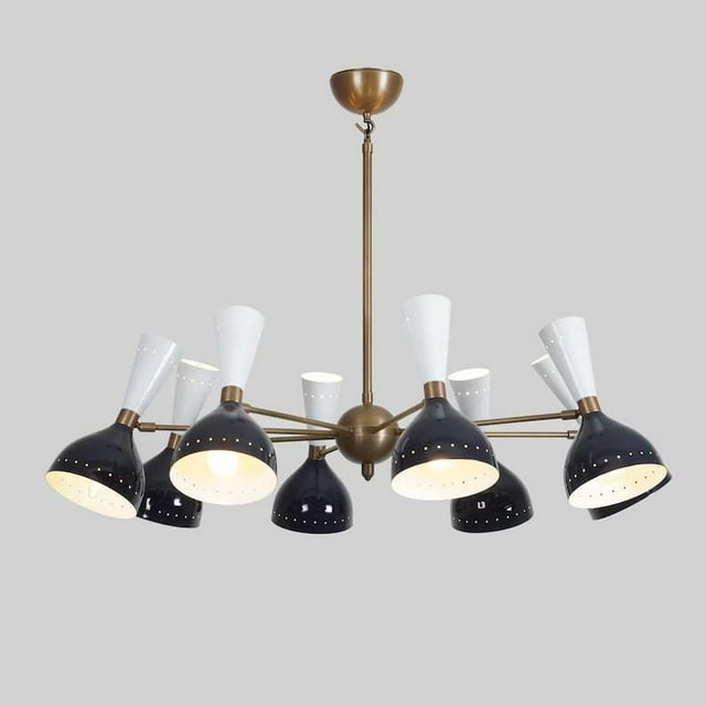 Stilnovo Style Double Shade 8 Arm 16 Light Mid Century Modern Sputnik Chandelier – Handcrafted Raw Brass Ceiling Light Fixture, Elegant Pendant Lighting for Dining Room, Living Room, and Kitchen