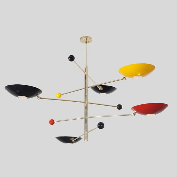 Stilnovo Style Five Multi Color Shade Sputnik Chandelier Light Fixture Mid Century Brass Chandelier