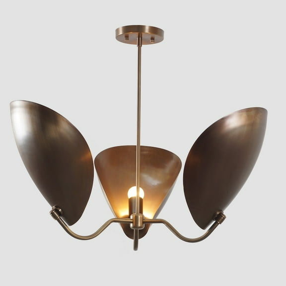 Stilnovo Style Three Curved Disk Shade Sputnik Chandelier Light Fixture Mid Century Patinaa Brass Chandelier