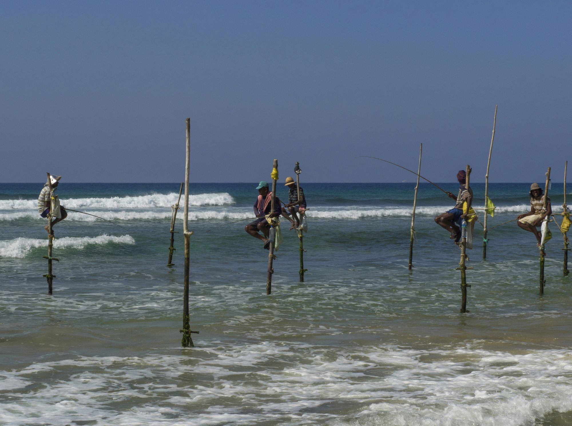 Stilt fishermen on beach Galle Southern Province Sri Lanka Canvas Art - Panoramic Images (24 x 18)