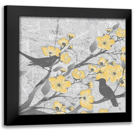 Stimson, Diane 12x12 Black Modern Framed Museum Art Print Titled - Cherry Blossom Birds 1