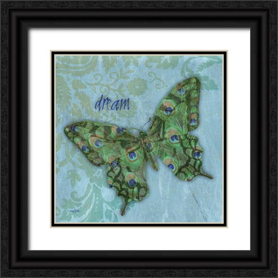 Stimson, Diane 12x12 Black Ornate Wood Framed with Double Matting Museum Art Print Titled - Peacock Bfly 1