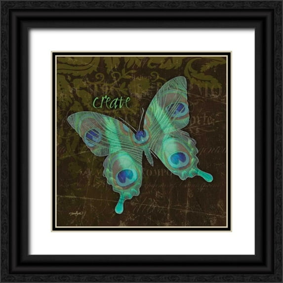 Stimson, Diane 12x12 Black Ornate Wood Framed with Double Matting Museum Art Print Titled - Peacock Bfly 6