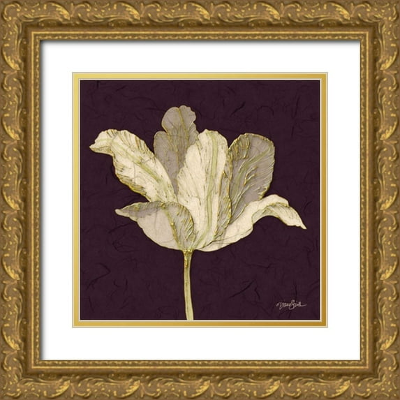 Stimson, Diane 12x12 Gold Ornate Wood Framed with Double Matting Museum Art Print Titled - Purple Behind Tulip