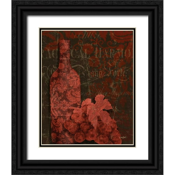 Stimson, Diane 12x14 Black Ornate Wood Framed with Double Matting Museum Art Print Titled - Red Wine Damask