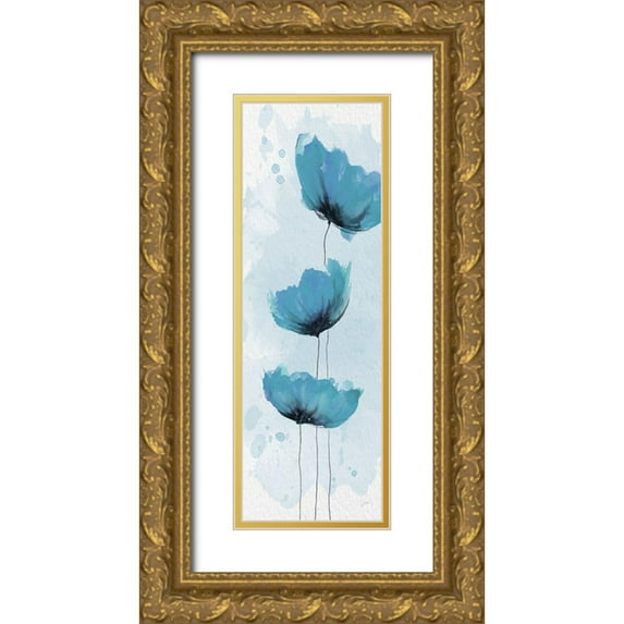 Stimson, Diane 13x32 Gold Ornate Wood Framed with Double Matting Museum Art Print Titled - Blue Poppies 1