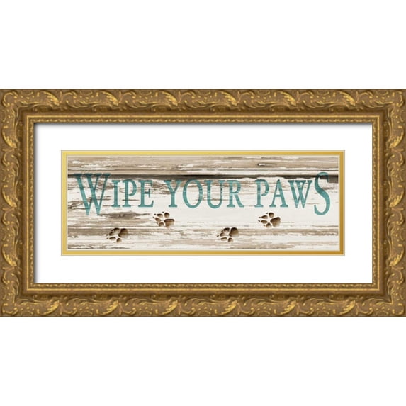 Stimson, Diane 14x7 Gold Ornate Wood Framed with Double Matting Museum Art Print Titled - Wipe Your Paws
