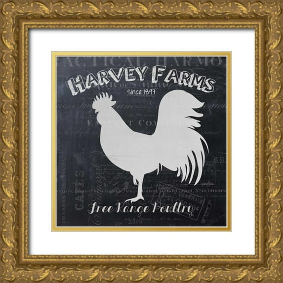 Stimson, Diane 15x15 Gold Ornate Wood Framed with Double Matting Museum Art Print Titled - Chalkboard Poultry