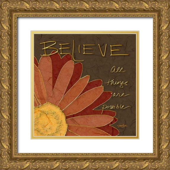 Stimson, Diane 15x15 Gold Ornate Wood Framed with Double Matting Museum Art Print Titled - Gerbera Believe