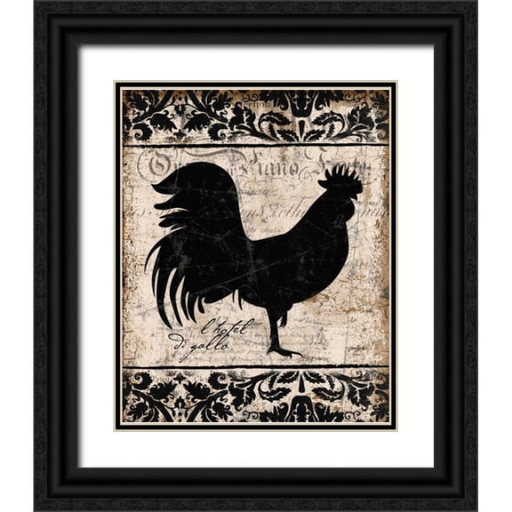Stimson, Diane 15x18 Black Ornate Wood Framed with Double Matting Museum Art Print Titled - Black Rooster 1